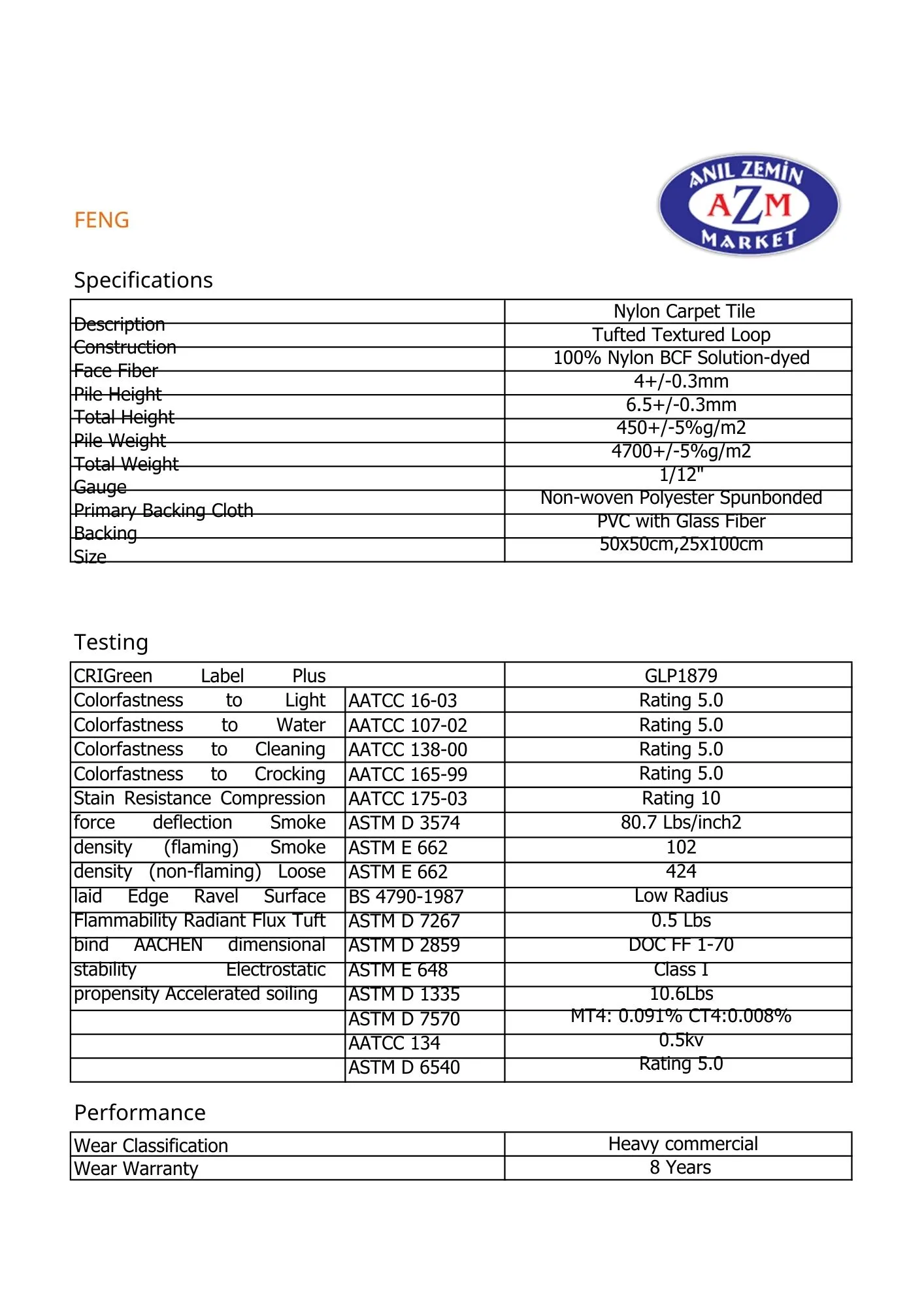 AZM Pearl HM Feng PVC Tabanli Karo Hali teknik bilgi 2026