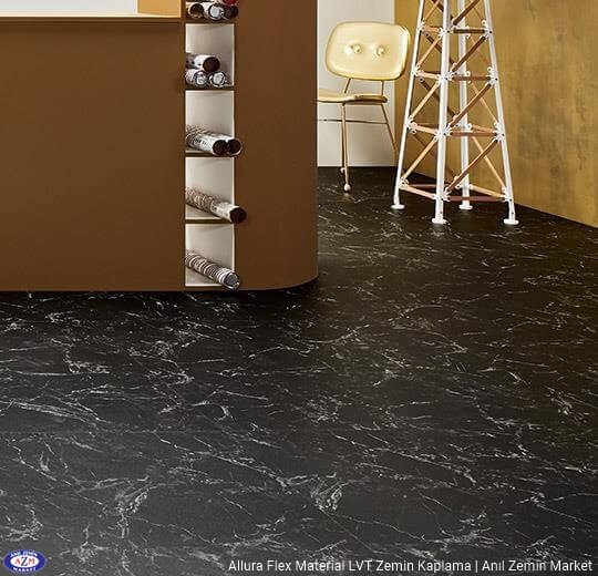 Allura Flex Material siyah mermer desenli esnek vinil LVT zemin kaplama 63455FL1-63455FL5 black marble