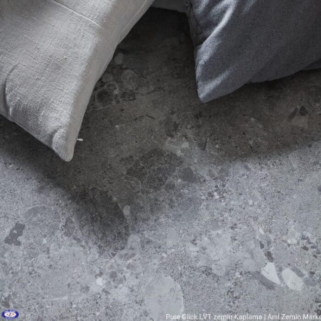 Pure Click Plank LVT Zemin Kaplama - (Kilit Sistem) 4 Pure click taş beton mermer desenli karo pvc vinil LVT zemin kaplama Terrazzo Light Grey